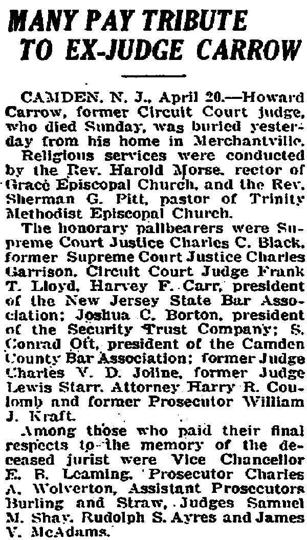 Trenton Times April 20, 1922 — Howard Carrow