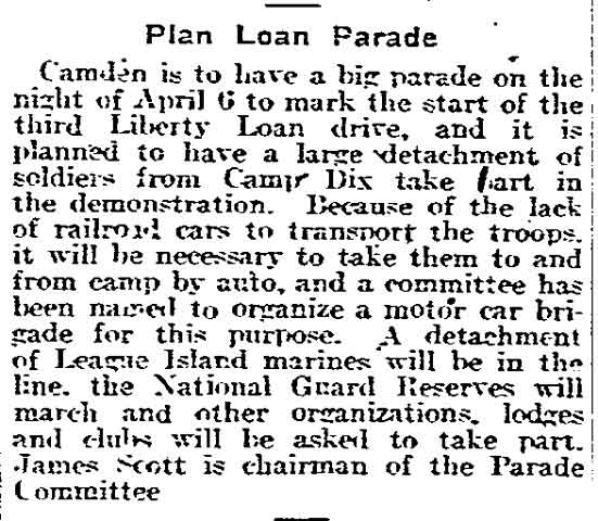 Philadelphia Inquirer, March 23, 1918 — Plan Loan Parade