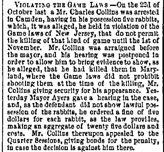 Philadelphia Inquirer, November 13, 1877 — Violating the Game Laws