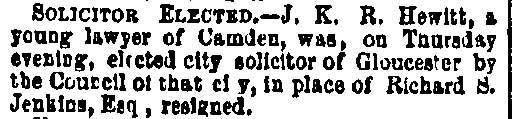 Philadelphia Inquirer, February 16, 1878 — Solicitor Elected — J. K. R. Hewitt