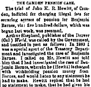 Trenton State Gazette, February 22, 1882 — The Camden Pension Case