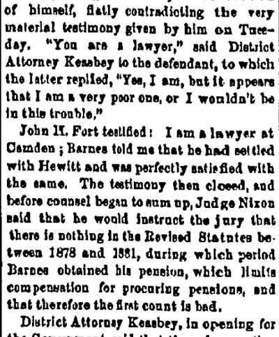 Philadelphia Inquirer, February 24, 1882 — Camden pension case continued