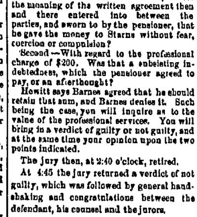 Trenton State Gazette, February 24, 1882 — verdict of not guilty