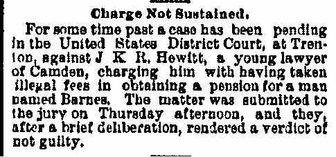 Philadelphia Inquirer, February 25, 1882 — Charge Not Sustained — J. K. R. Hewitt acquitted