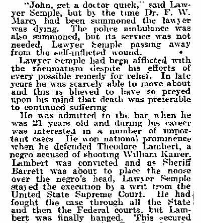 Philadelphia Inquirer, February 7, 1915 — John L. Semple Ends His Life with Gun (continued)