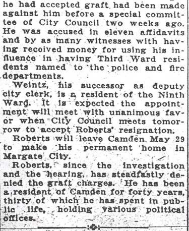 Camden Courier, May 24, 1922 — Roberts Is Out of City Position, page 2