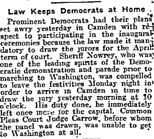 Philadelphia Inquirer March 5, 1913 — Joseph Nowrey, Howard Carrow