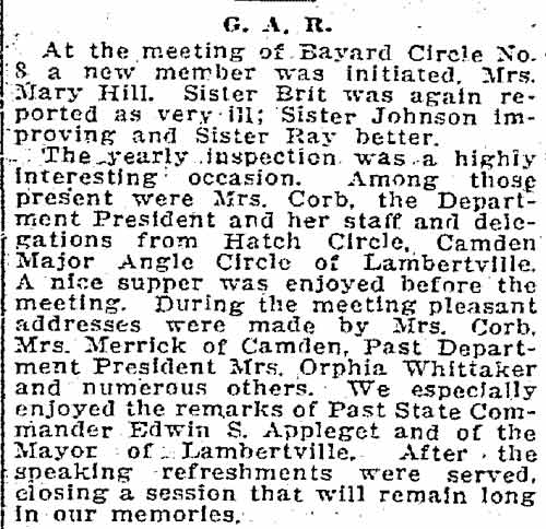 G.A.R. article, Trenton Sunday Times-Advertiser, October 26, 1913