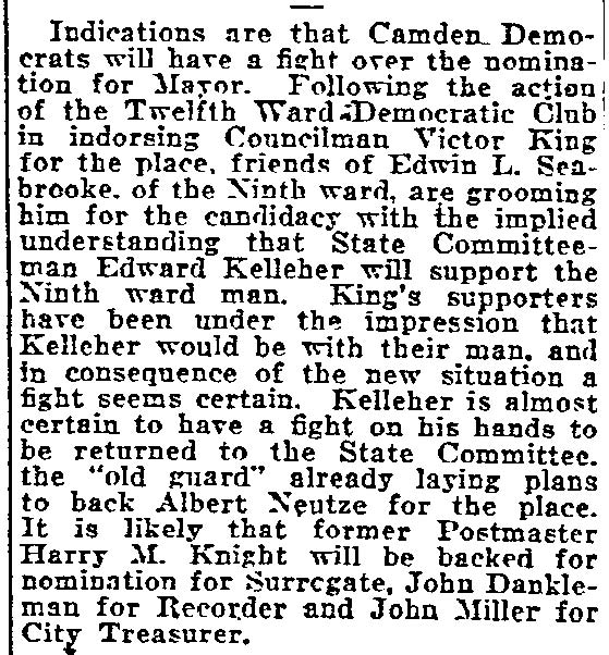 Philadelphia Inquirer, July 11, 1922 — Democratic fight over mayor nomination