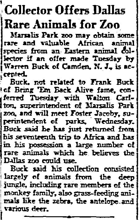 Dallas Morning News clipping, March 10, 1938, Warren Buck article