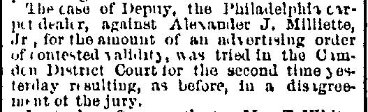 Philadelphia Inquirer clipping about advertising order case against Alexander J. Milliette Jr.