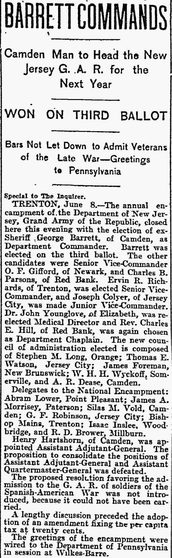 Barrett Commands - Philadelphia Inquirer, June 9, 1899