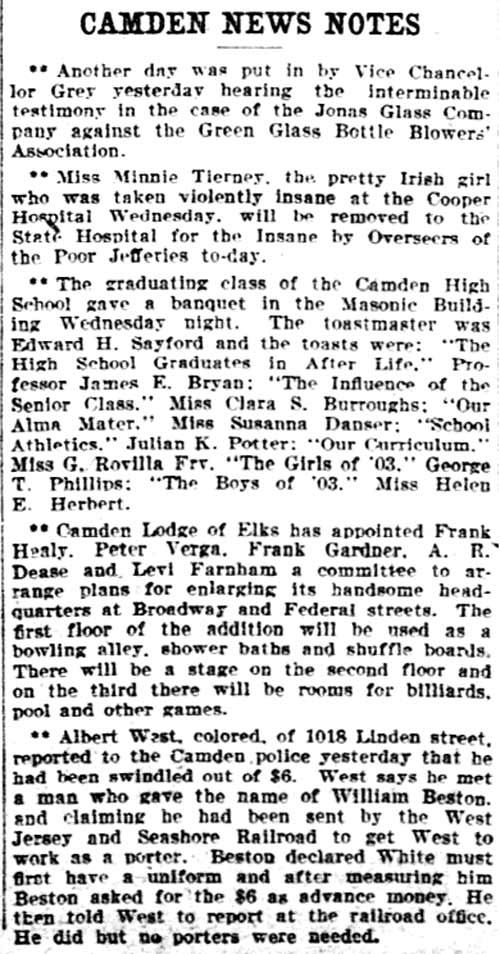 Camden News Notes - Philadelphia Inquirer, June 26, 1904