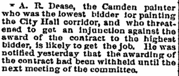 Dease Likely to Get City Hall Painting Job - Philadelphia Inquirer, August 20, 1892