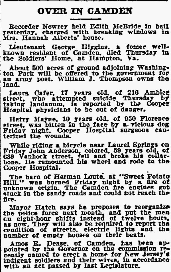 Over in Camden article, August 21, 1898
