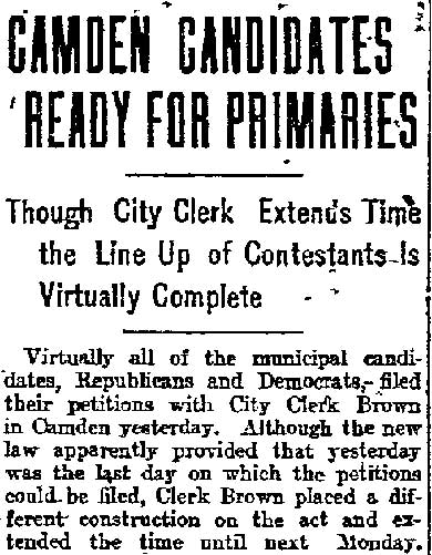 Camden Candidates Ready for Primaries - Philadelphia Inquirer, September 7, 1911