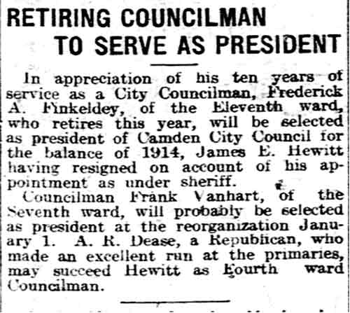 Retiring Councilman to Serve as President - Philadelphia Inquirer, November 16, 1914