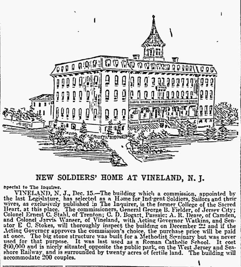 New Soldiers' Home at Vineland, N.J. article, December 16, 1898