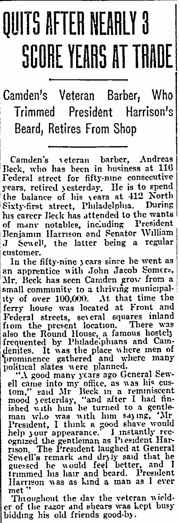 Quits After Nearly 3 Score Years at Trade - Philadelphia Inquirer, March 21, 1915