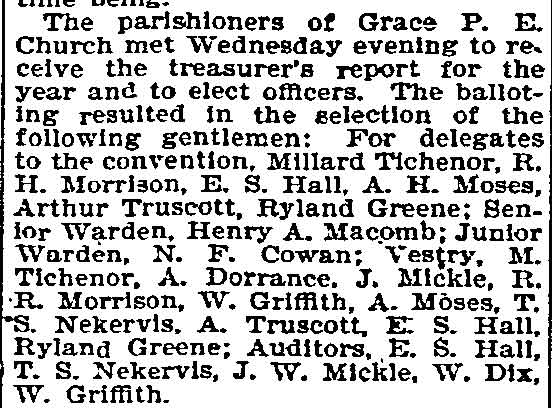 Philadelphia Inquirer, April 12, 1896 — Grace P.E. Church election notice mentioning Arthur Truscott