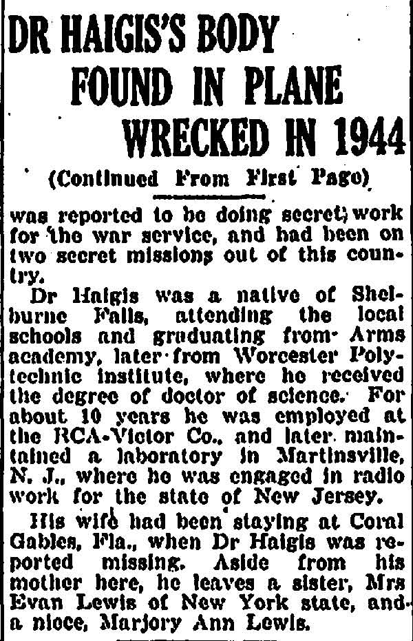Newspaper article about plane crash discovery, page 2