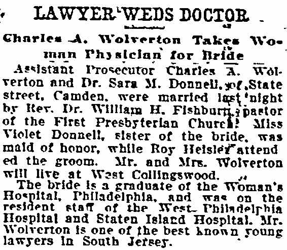 Dr. Sarah Donnell Wolverton, Philadelphia Inquirer, June 26, 1907