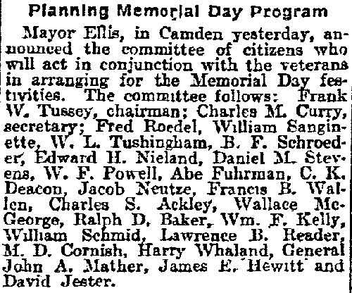 Planning Memorial Day Program - Philadelphia Inquirer, April 1, 1914