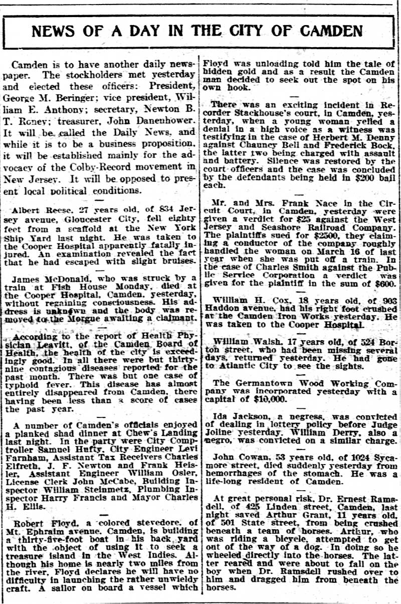 Philadelphia Inquirer, May 16, 1906 — News of a Day in the City of Camden