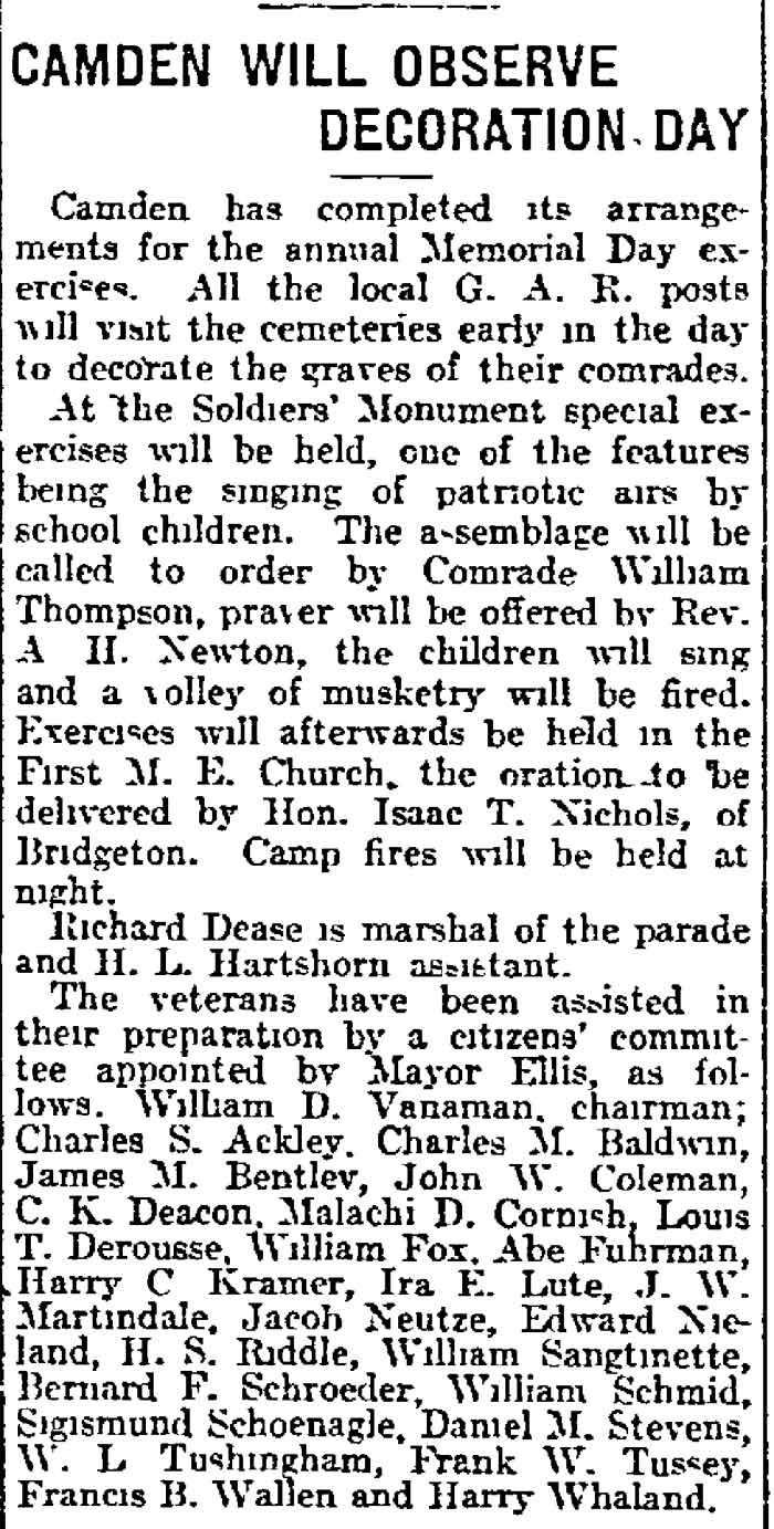 Camden Will Observe Decoration Day - Philadelphia Inquirer, May 28, 1911