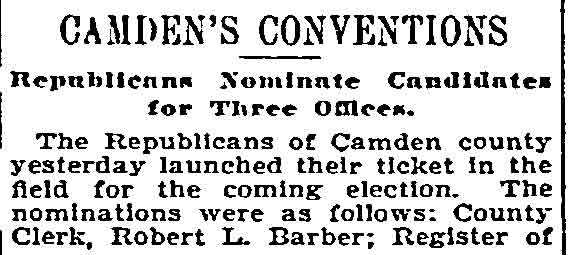 Camden's Conventions — Republicans Nominate Candidates for Three Offices, Philadelphia Inquirer, September 1, 1895