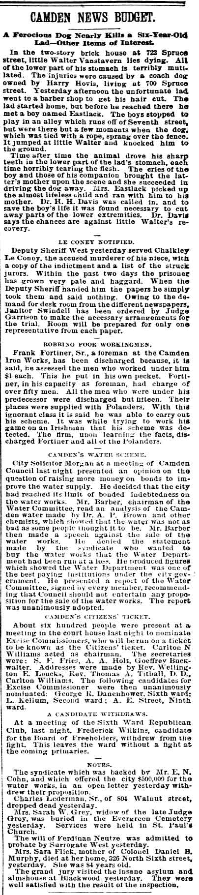 Philadelphia Inquirer, January 31, 1890 — Dr. Henry H. Davis, Spruce Street