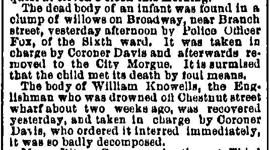 Philadelphia Inquirer, July 21, 1885 — Dr. Henry H. Davis, Branch Street