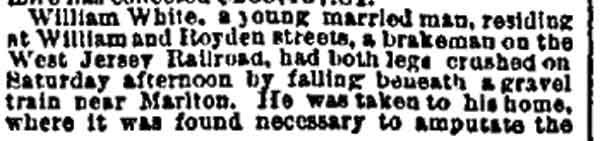 Philadelphia Inquirer, October 6, 1884 — Death of William White, part 1