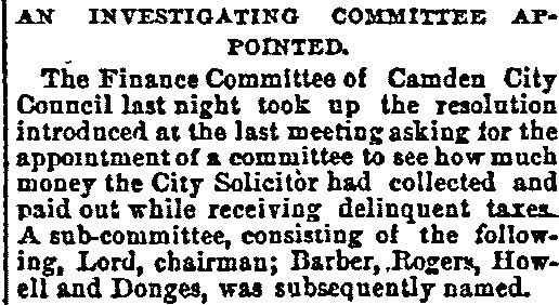 Philadelphia Inquirer, July 30, 1890, article mentioning Dr. John W. Donges
