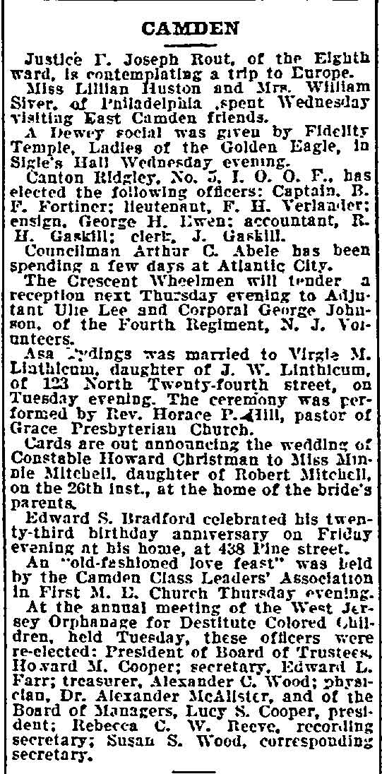 Philadelphia Inquirer, April 16, 1899 — Camden news column