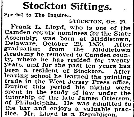 Philadelphia Inquirer, November 20, 1895
