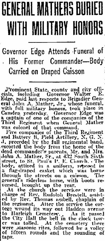 Philadelphia Inquirer, February 16, 1917 — General Mathers Buried With Military Honors