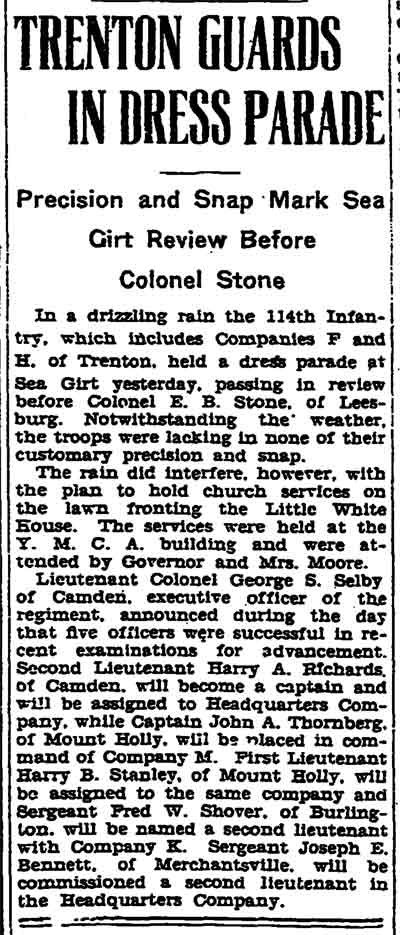 Trenton Times article, July 11, 1927
