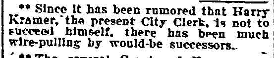 Camden news note about Harry Kramer as City Clerk, Philadelphia Inquirer, November 20, 1906