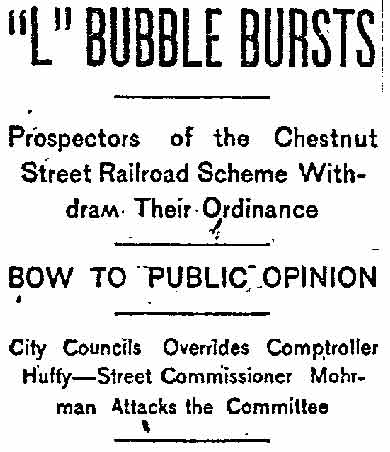 Philadelphia Inquirer, November 24, 1898 — "L" Bubble Bursts, part 1