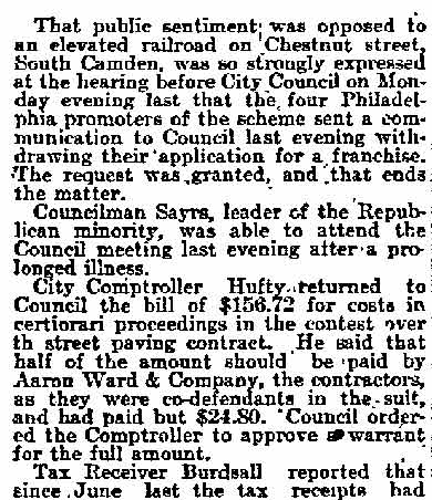 Philadelphia Inquirer, November 24, 1898 — "L" Bubble Bursts, part 2