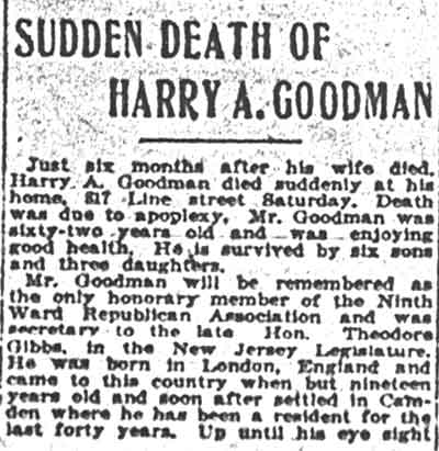 Camden Daily Courier, April 28, 1919 — Sudden Death of Harry A. Goodman (part 1)