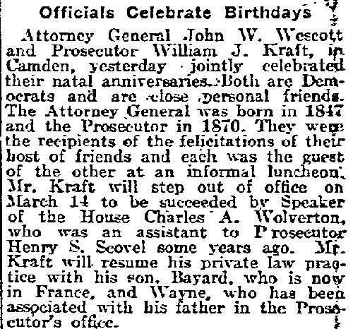 Officials Celebrate Birthdays, Philadelphia Inquirer, February 21, 1918
