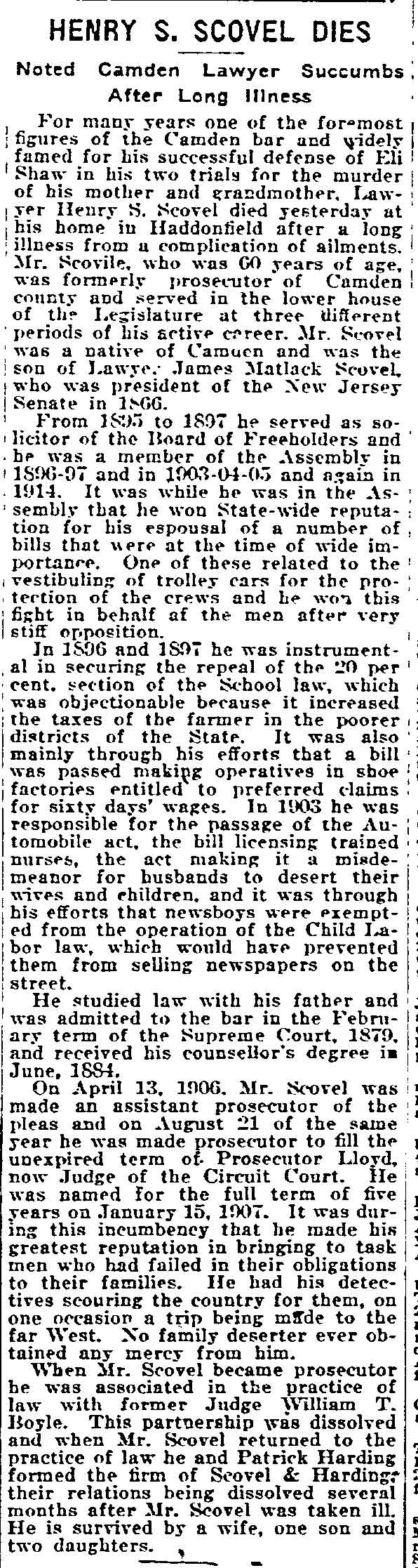 Philadelphia Inquirer, October 6, 1918 — obituary