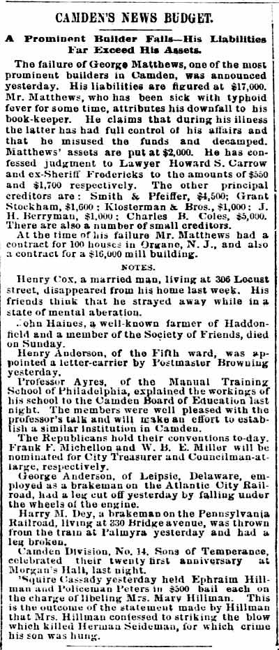 Philadelphia Inquirer February 18, 1890 — Howard Carrow
