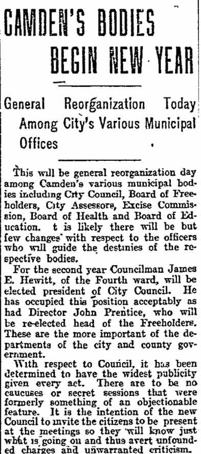 Philadelphia Inquirer, January 1, 1912 — Camden's Bodies Begin New Year (part 1)
