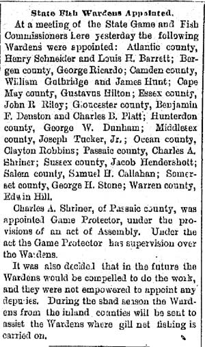Philadelphia Inquirer, April 16, 1895 — State fish wardens appointed, Camden county: William Guthridge and James Hunt