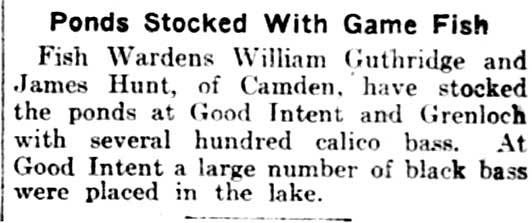 Philadelphia Inquirer, April 22, 1903 — Fish Wardens William Guthridge and James Hunt stock ponds at Good Intent and Grenloch