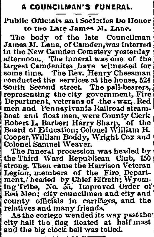 Philadelphia Inquirer, February 29, 1892 — A Councilman's Funeral