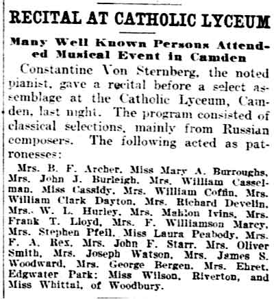 Recital at Catholic Lyceum, Philadelphia Inquirer, February 2, 1905